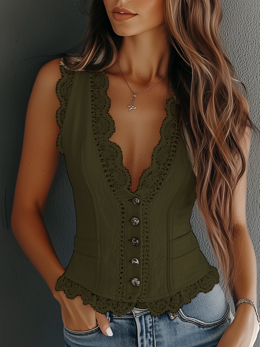 Vintage Faux Leather Lace Vest