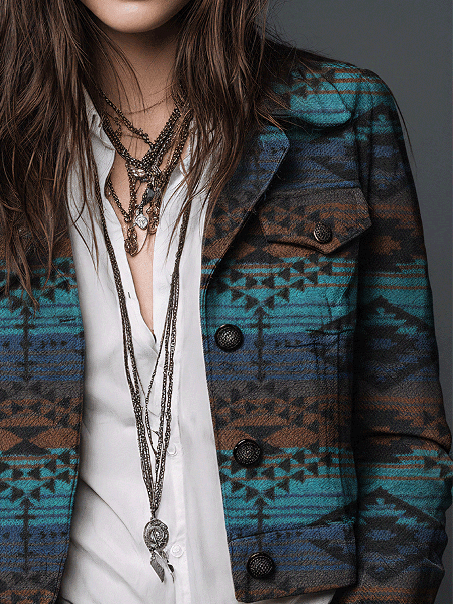 Teal Jacquard Bohemian Jacket