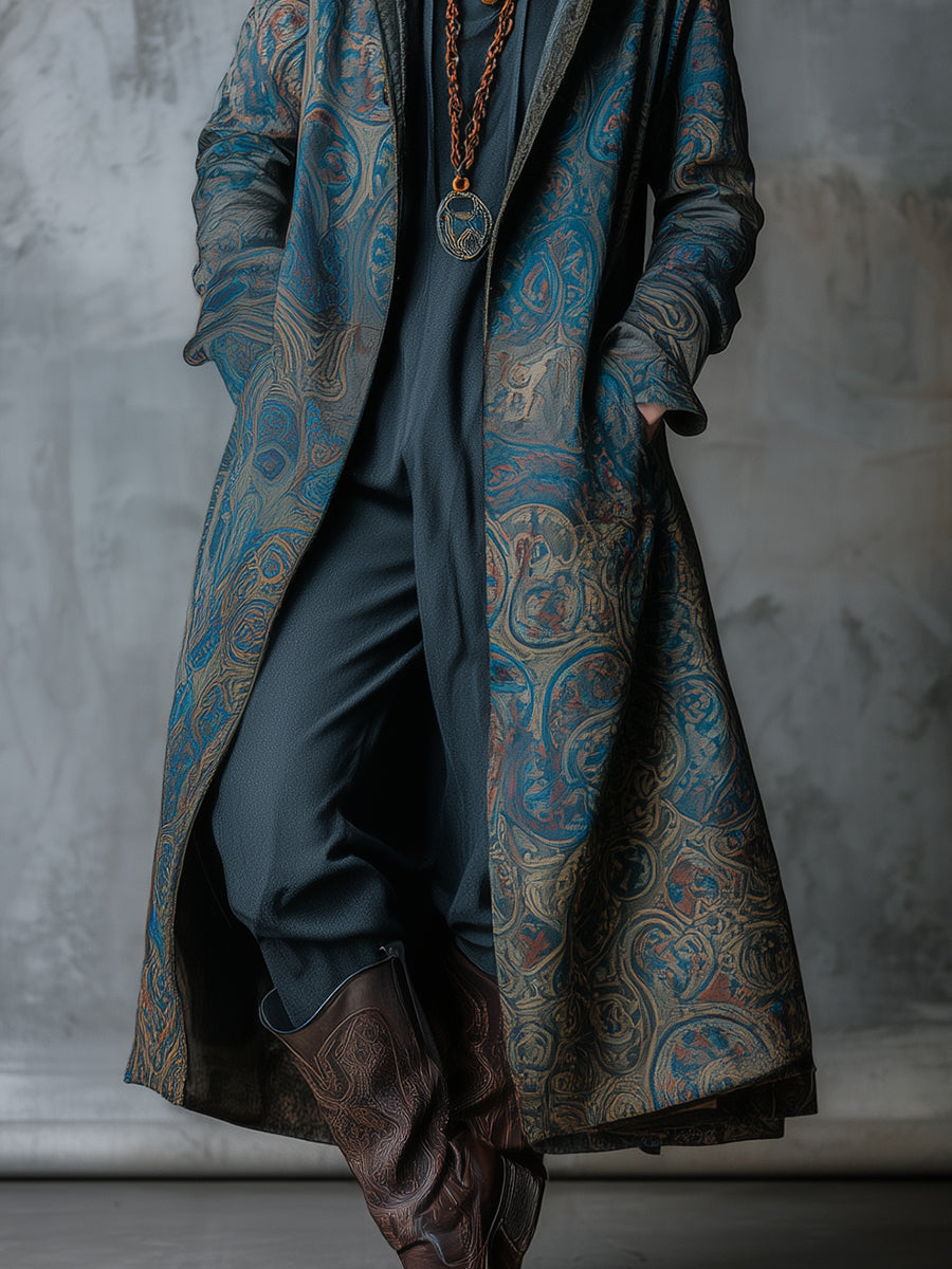 Retro Paisley Print Mid-length Stand Collar Coat