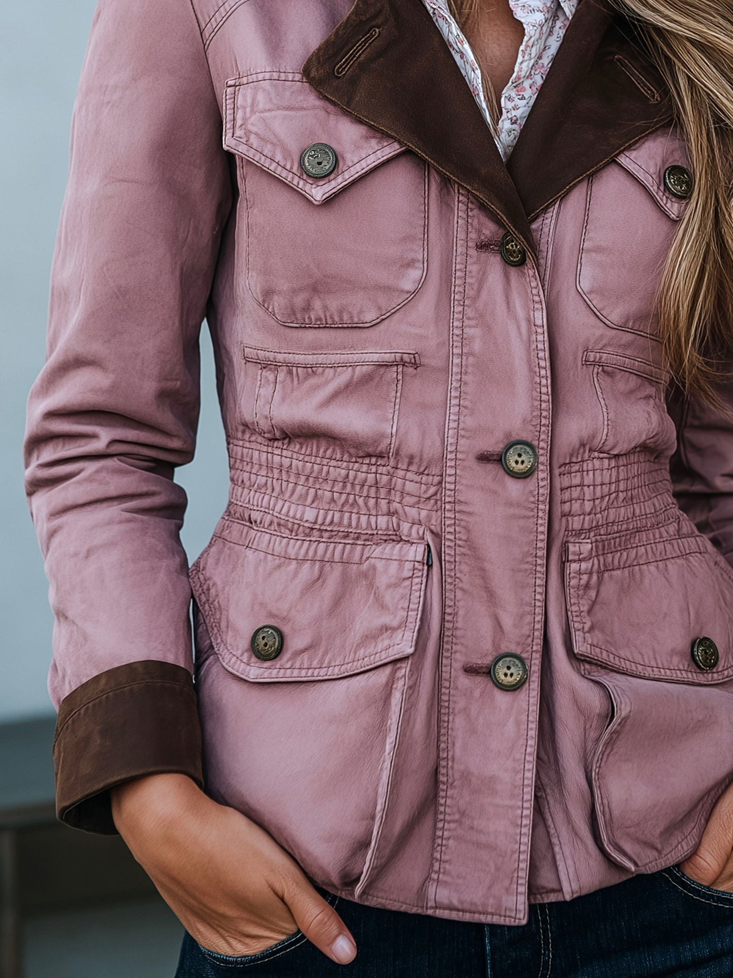 Utility Dusty Rose Wash Jacket With Contrast Microsuede Trim
