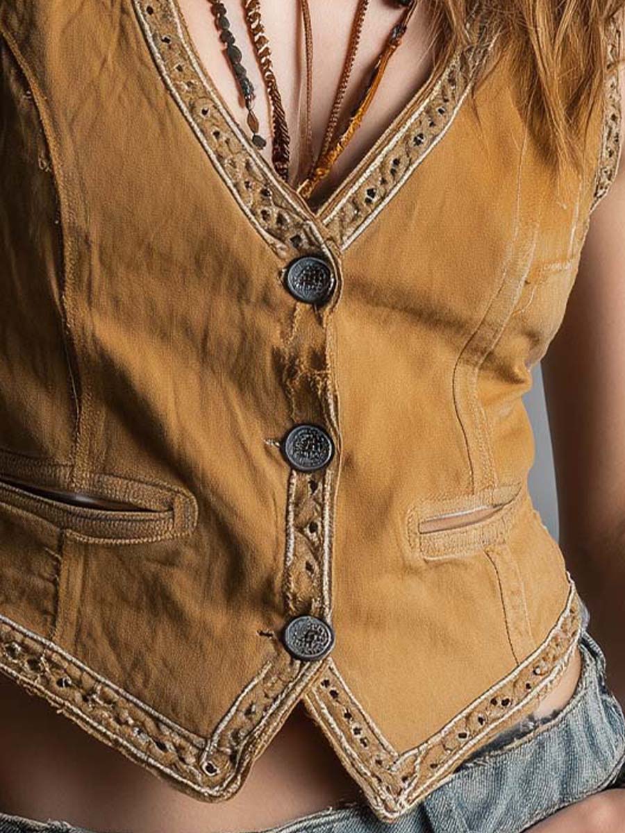 Western Bohemian Style Vintage Washed Vest