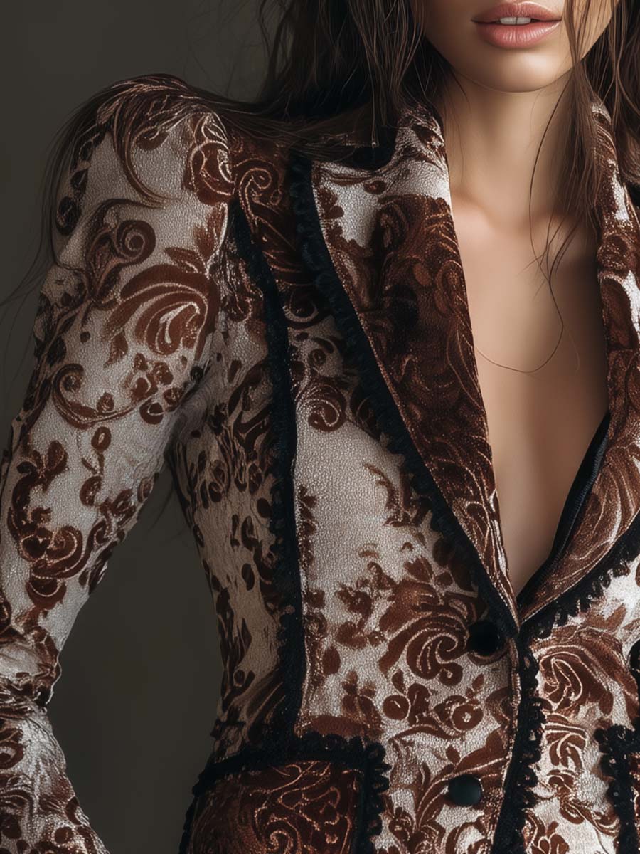 Cognac Ivory Baroque Velvet Blazer