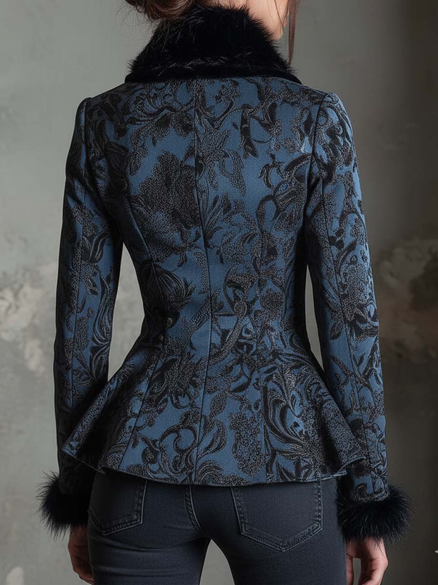 Baroque Floral Print Peplum Jacket