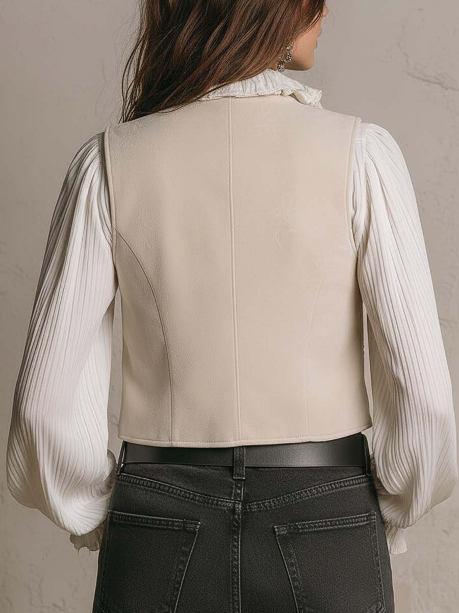 Ivory Quiet Luxury Bohemian Style Embroidered Suede Vest