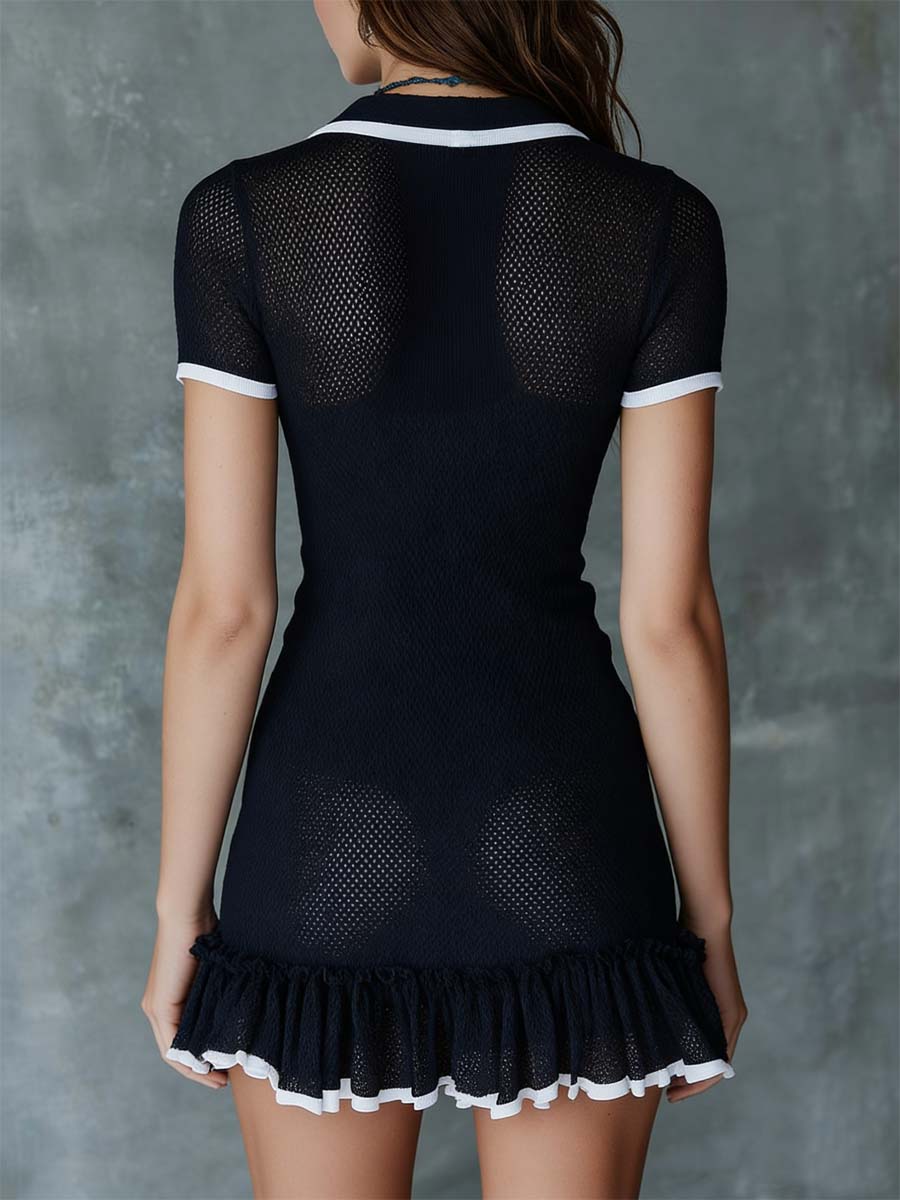 Bohemian Sheer Knit Polo Mini Dress