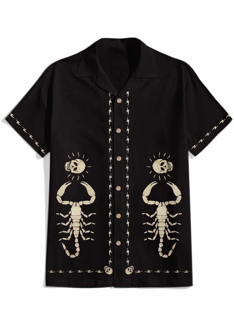 Skull And Scorpion - 100% Cotton Cuban Collar Shirt