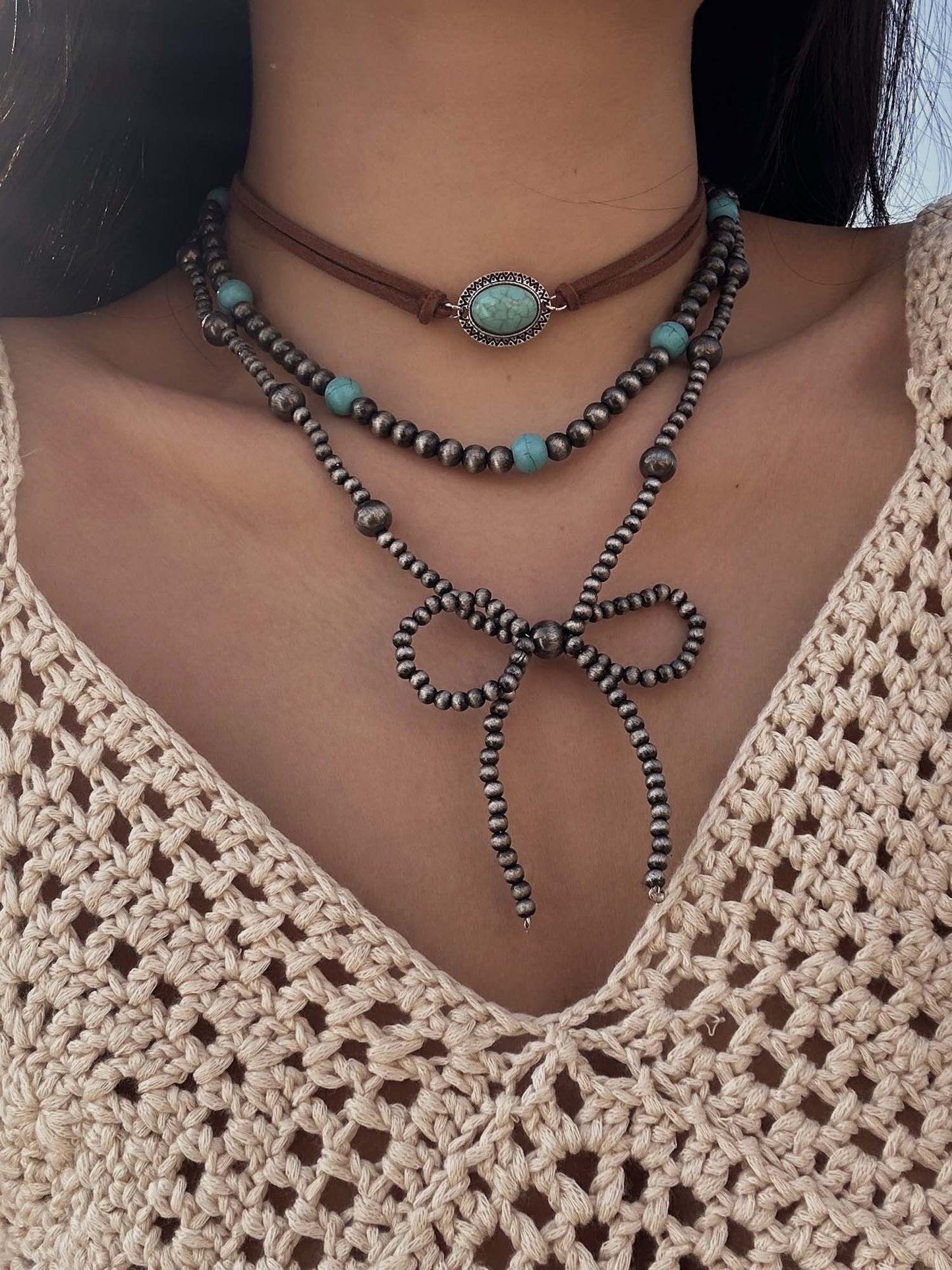 Turquoise Western Cowboy Clavicle Chain Set