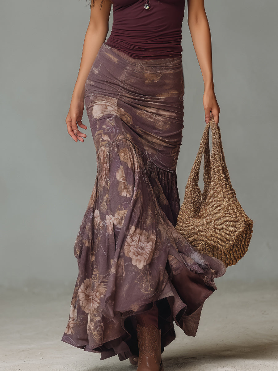 Oil Painting Floral Print Halter-Neck Maxi Dress