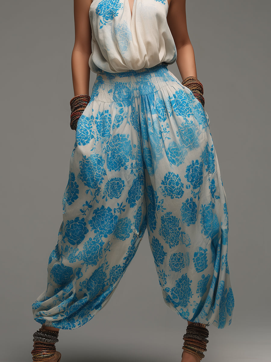 Keyhole-Neck Vest & Shirred Balloon Pants Set