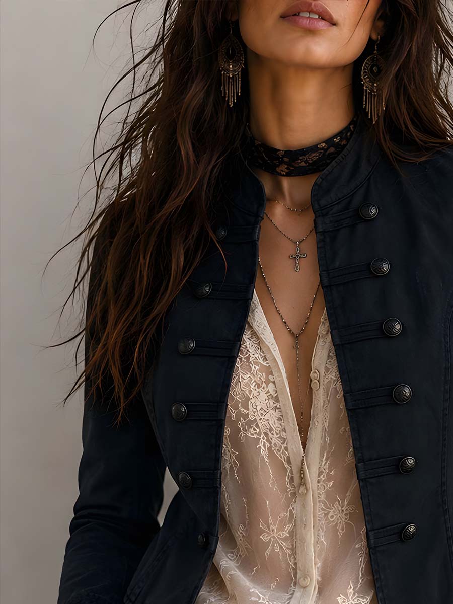 Vintage Military-style Denim Jacket