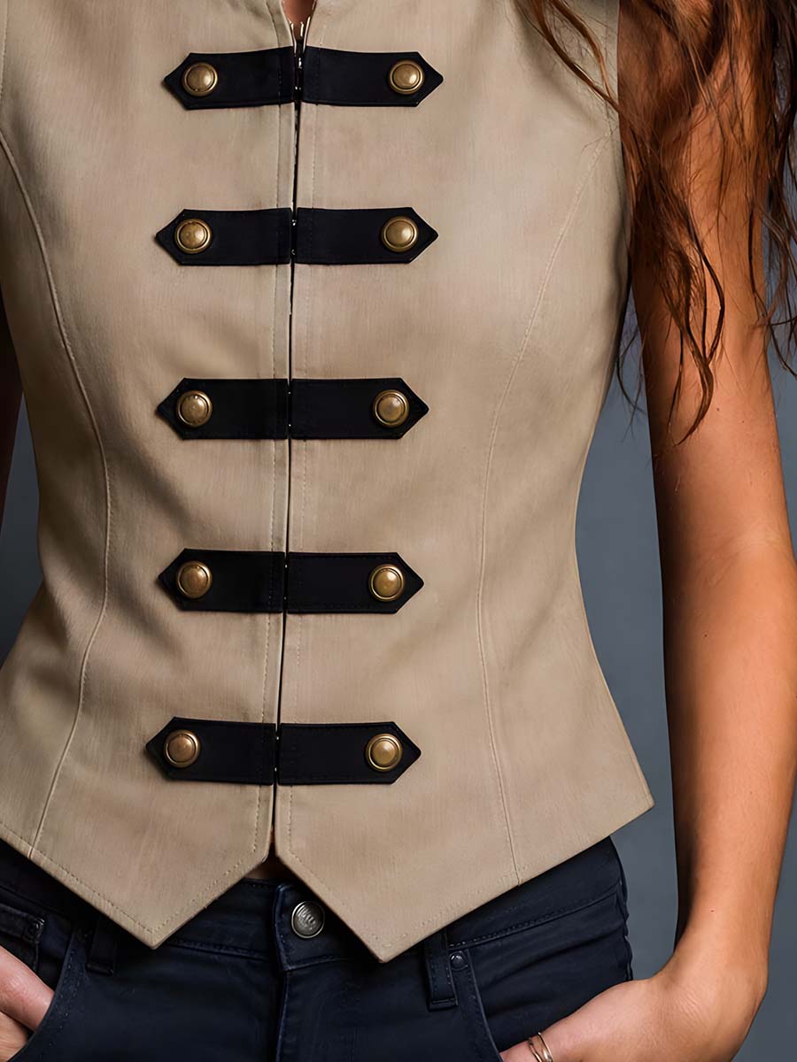 Retro Military-style Contrast Color Trim Vest