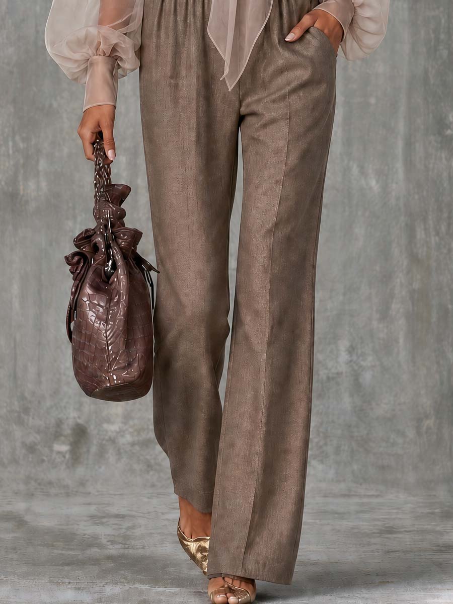 Boho Tie Neck Sheer Puff Long Sleeve Smocked Waist Pocket Wide Leg Jumpsuit