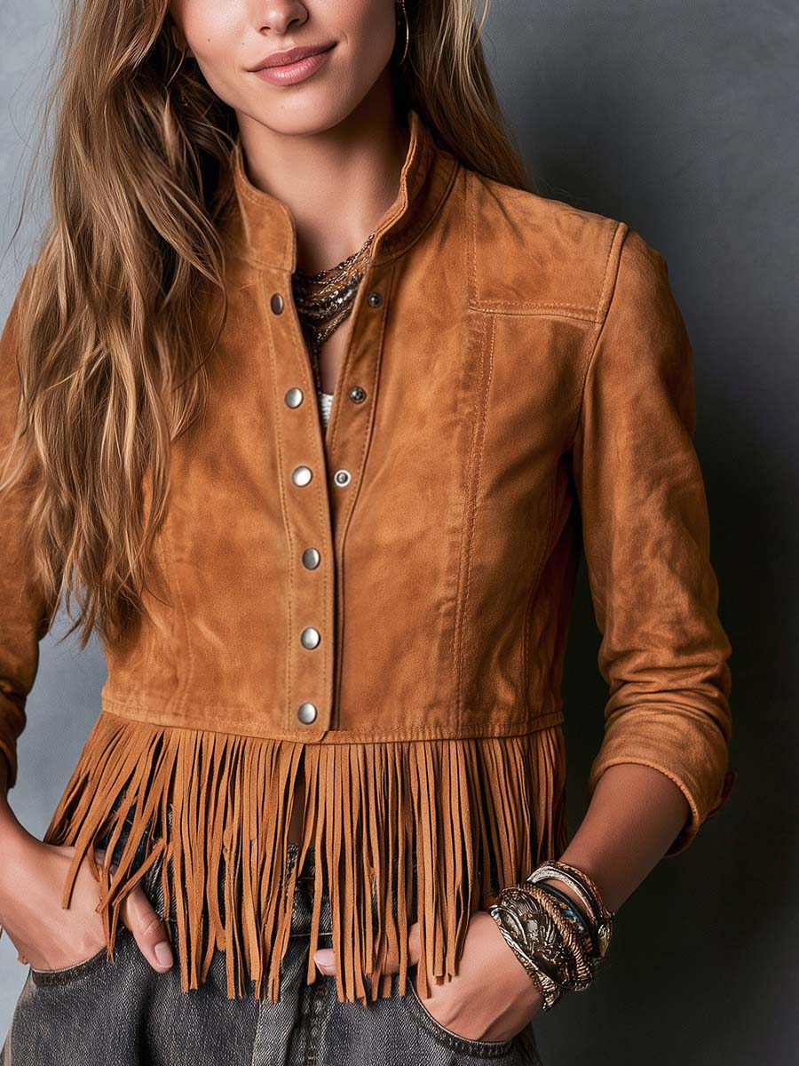 Western Fringe Button-Front Jacket