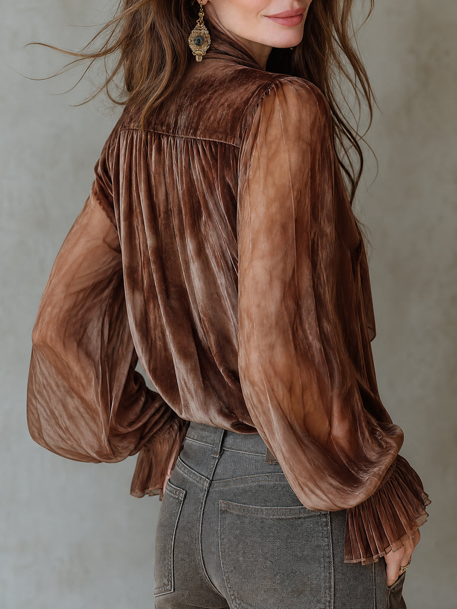 Women's Bow-Tie Neck Lantern Sleeves Blouse