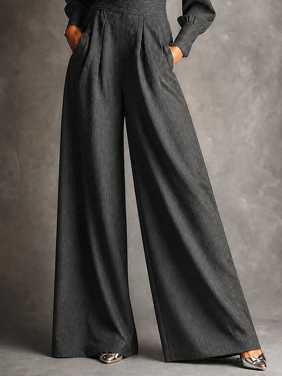 Charcoal Lace Trim Wide-Leg Jumpsuit