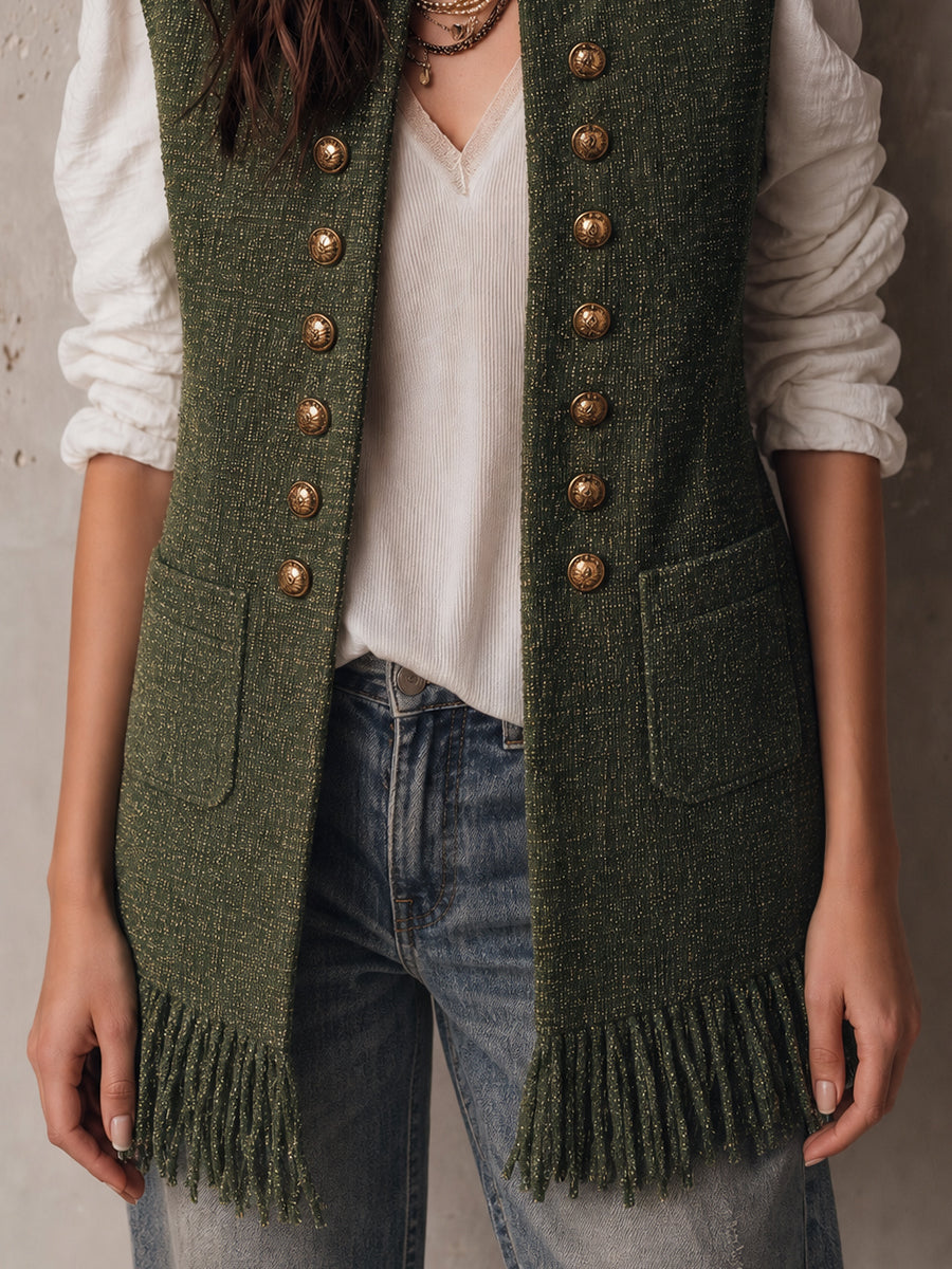 Olive Nomad Fringe Vest