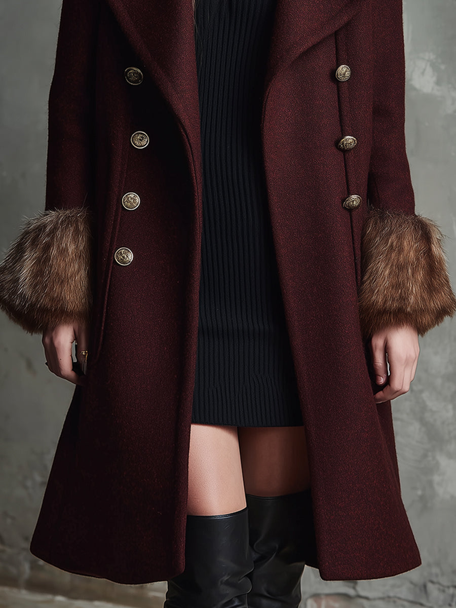 Quiet Luxury Detachable Fur Collar Double-breasted Wool Coat
