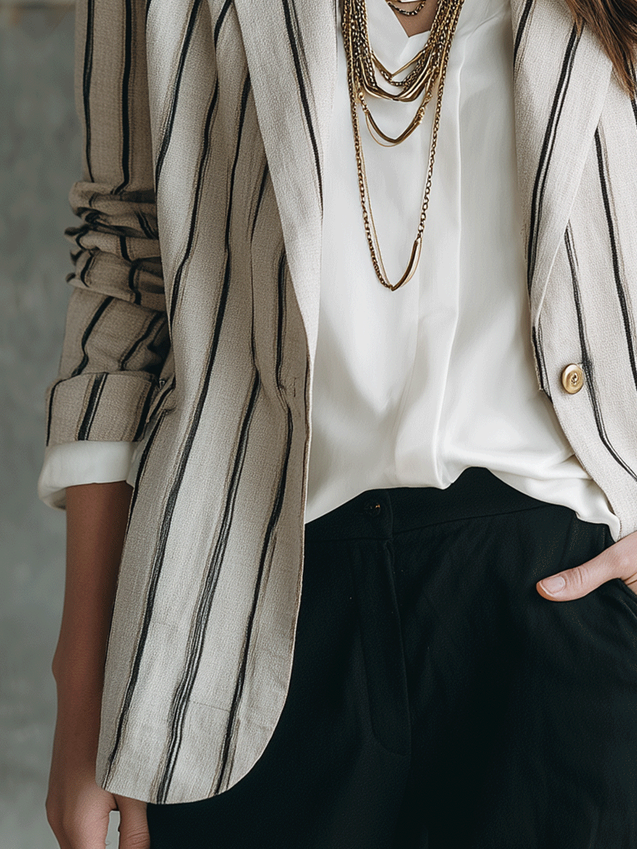 Modern Chic Pinstripe Lightweight Blazer Jacket