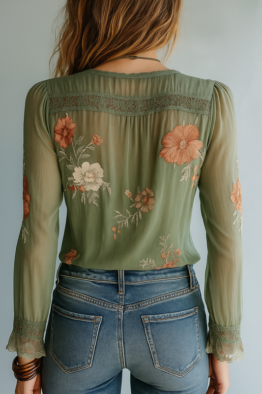 Bohemian Floral Printed Lace Blouse