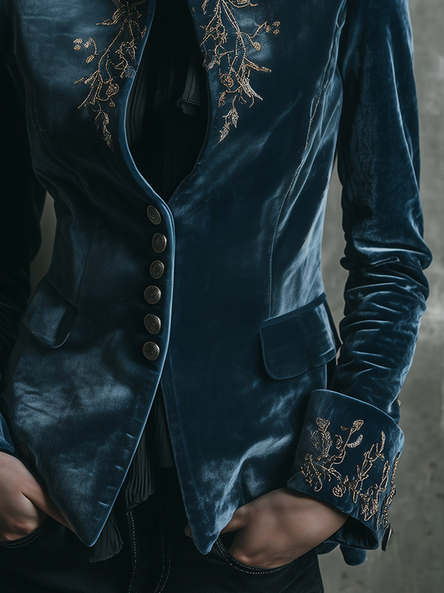 Quiet Luxury Stand Collar Embroidered Waisted Jacket