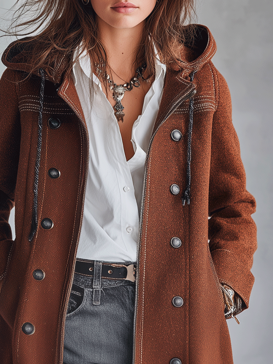 Tuscany Nomad Chestnut Wool Hooded Coat