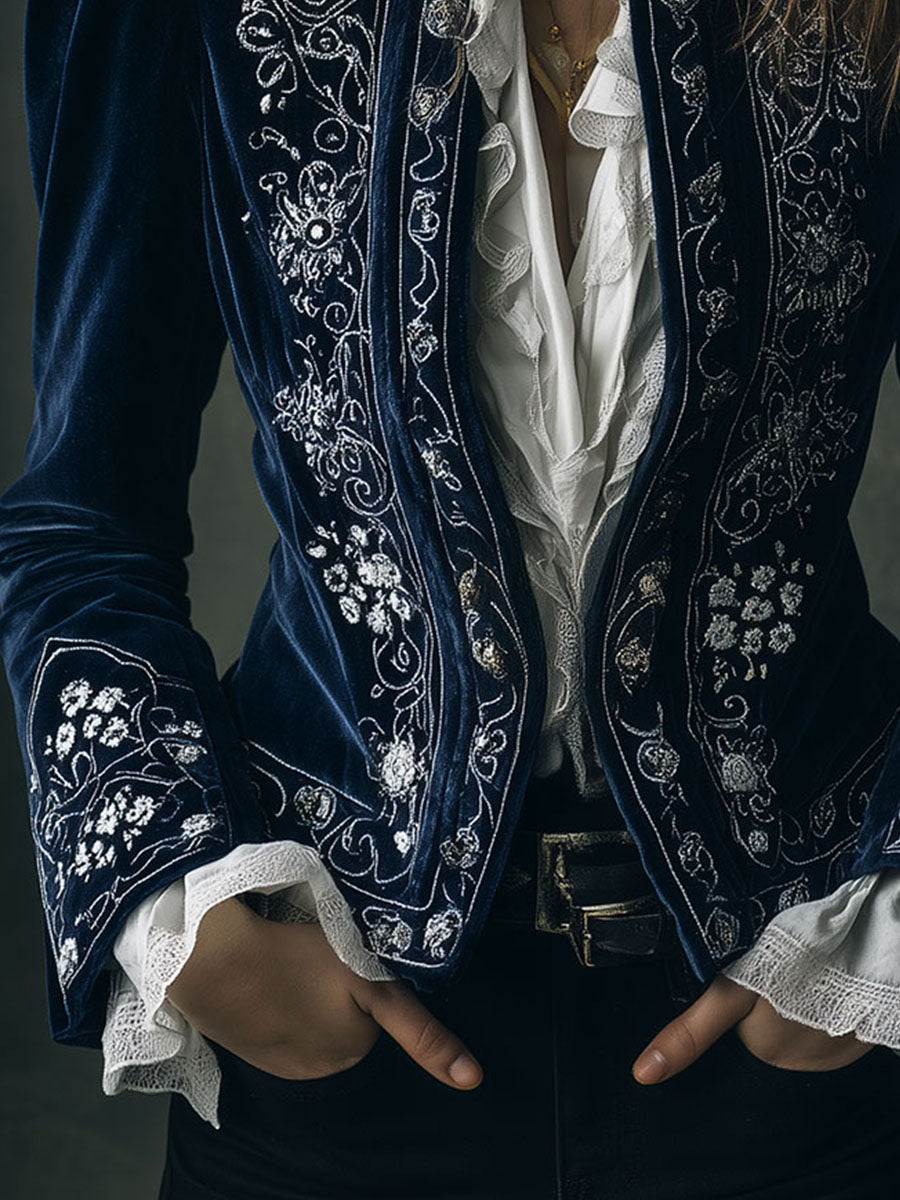 Vintage Baroque Velvet Embroidered Blazer
