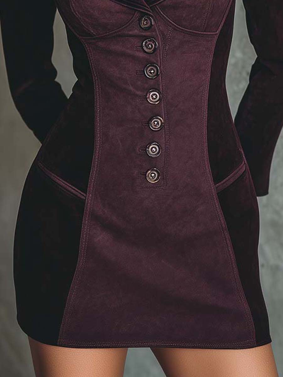 Suede & Velvet Panel Bodycon Dress – Wine Plum