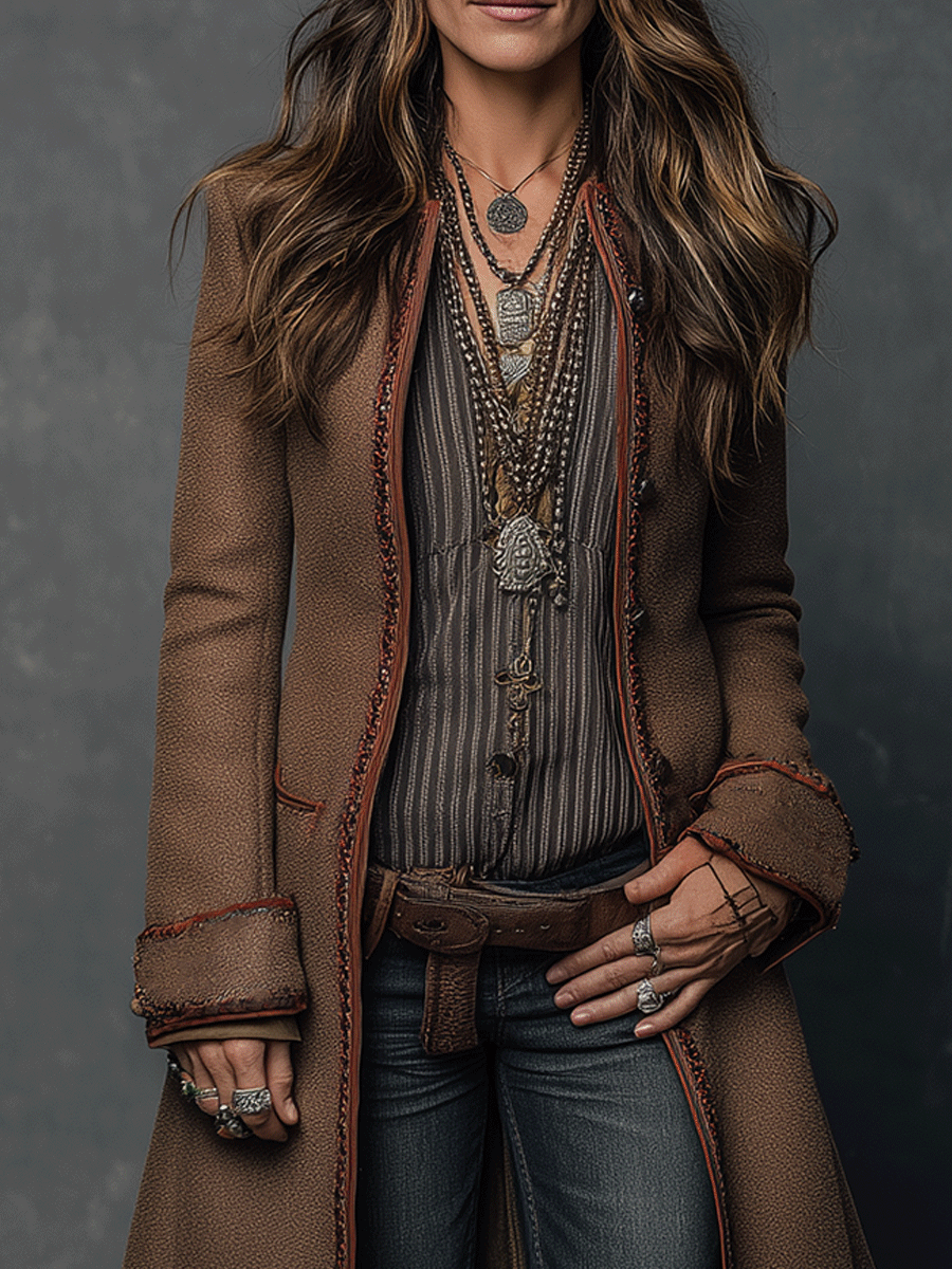 Boho Luxe Wool-Blend In Caramel Brown Coat