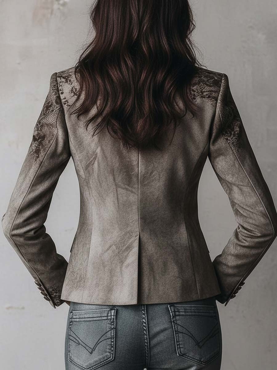 Vintage Floral Snake Pattern Eco-Suede Printed Blazer