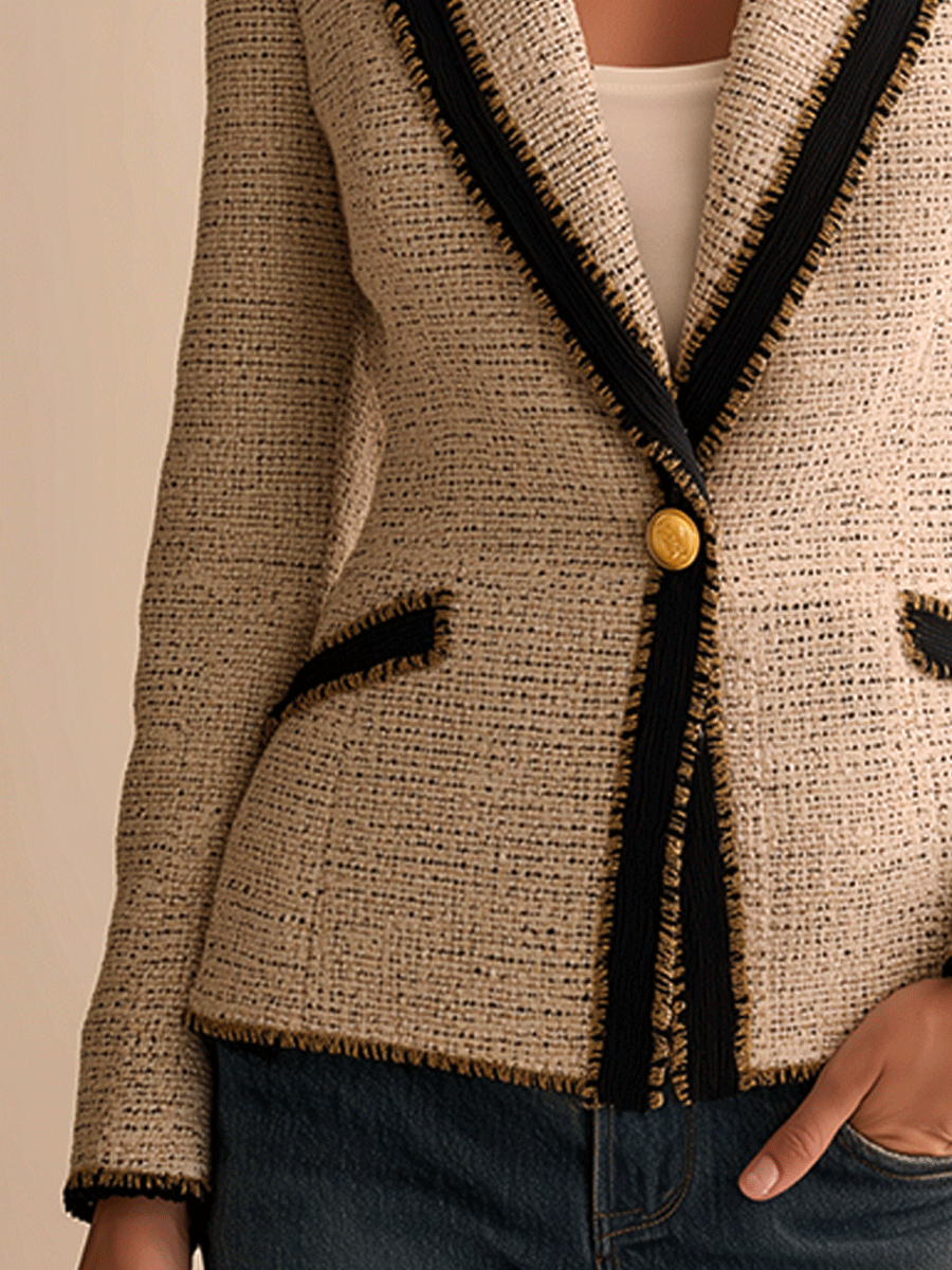 Vintage Tweed Cream Gold Button Jacket