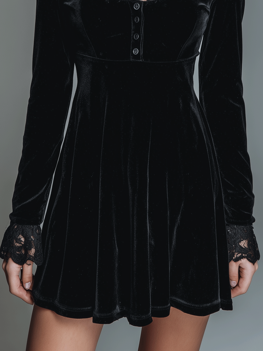 Vintage Black Velvet Lace Collar Mini Dress