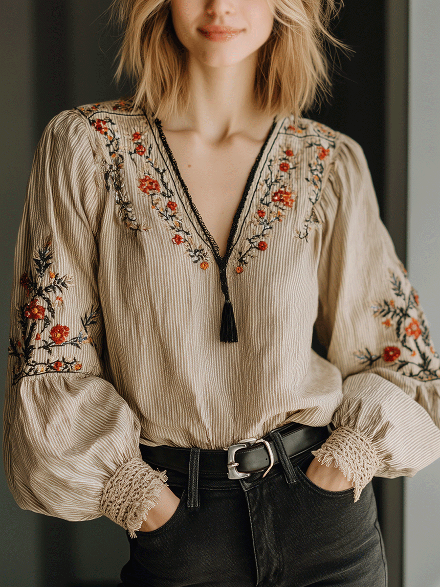 Floral Embroidered Boho Blouse