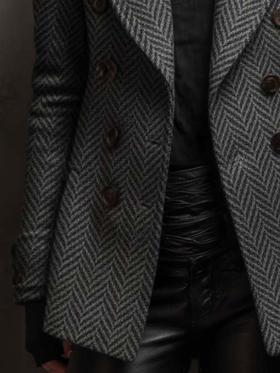 Herringbone Wool-Blend Double-Breasted Jacket