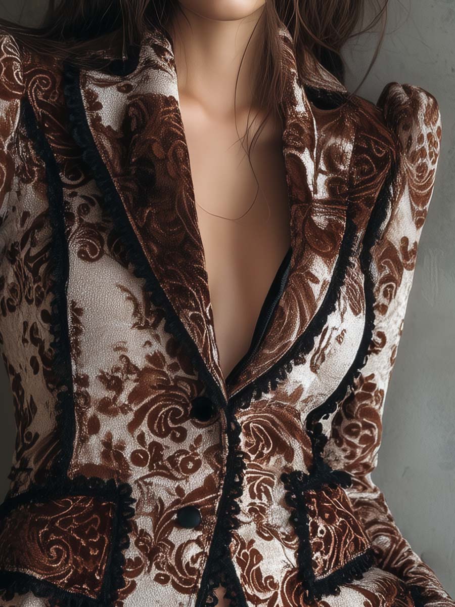 Cognac Ivory Baroque Velvet Blazer