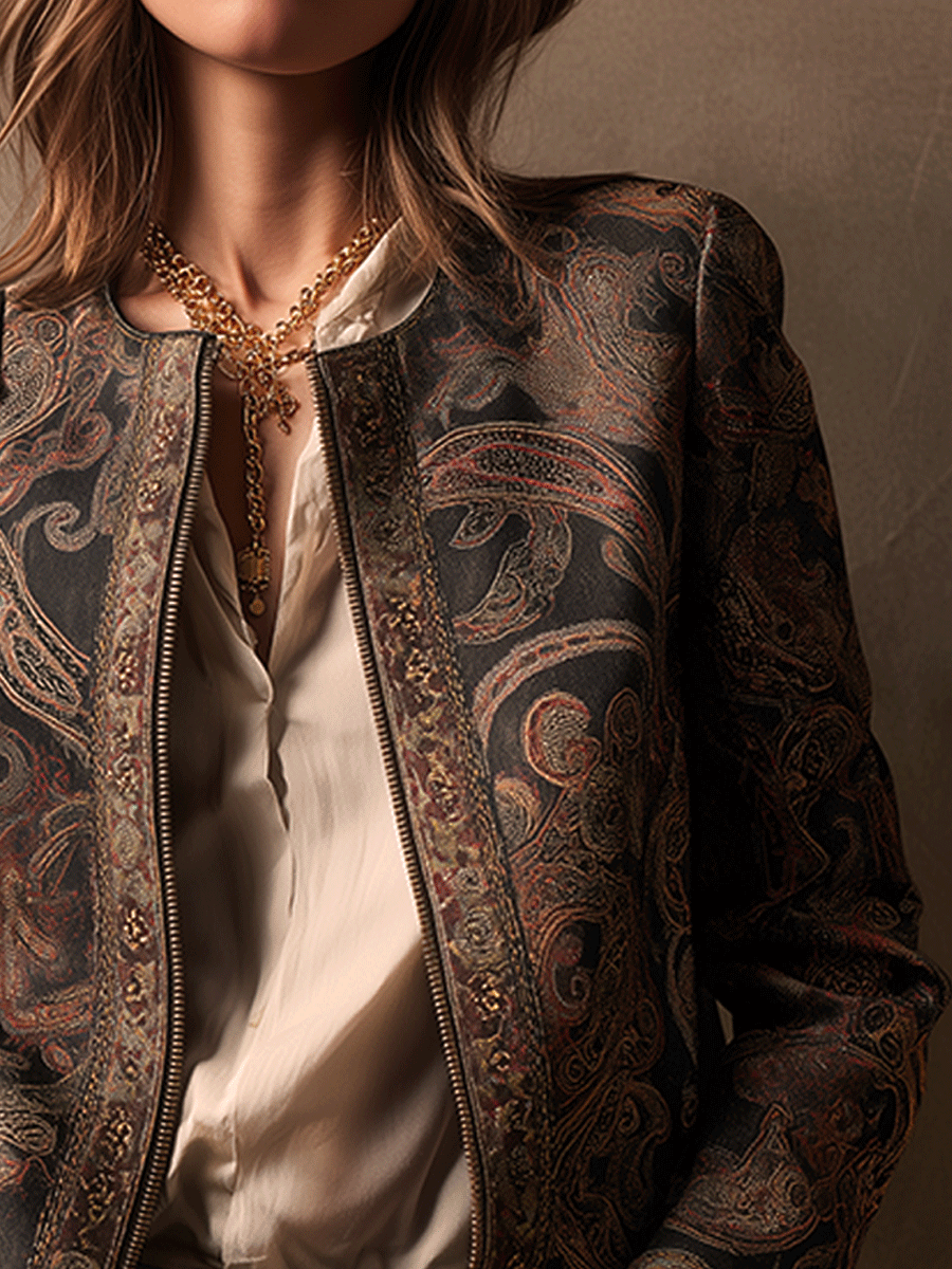 Vintage Bohemian Baroque Paisley Cropped Jacket