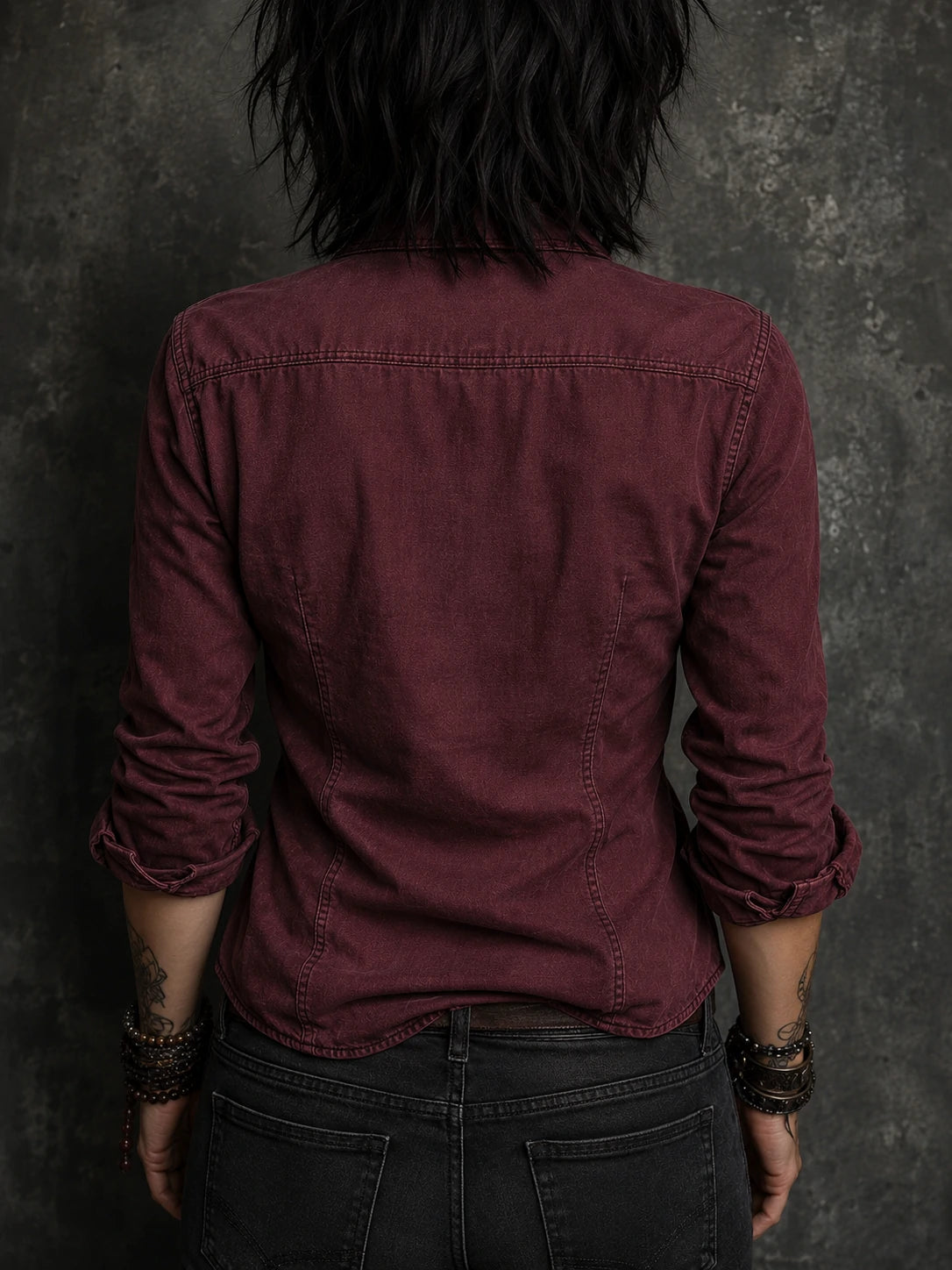 Retro Flap Chest Pocket Long-sleeved Denim Blouse
