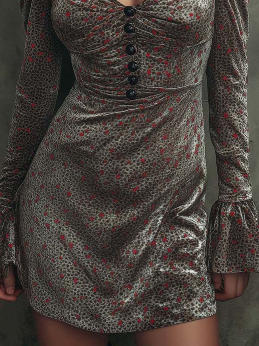 Retro Velvet Floral Mini Dress – Puff Sleeves & Party Glow