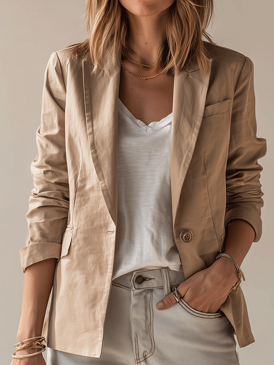 Casual Neutral Khaki Blazer