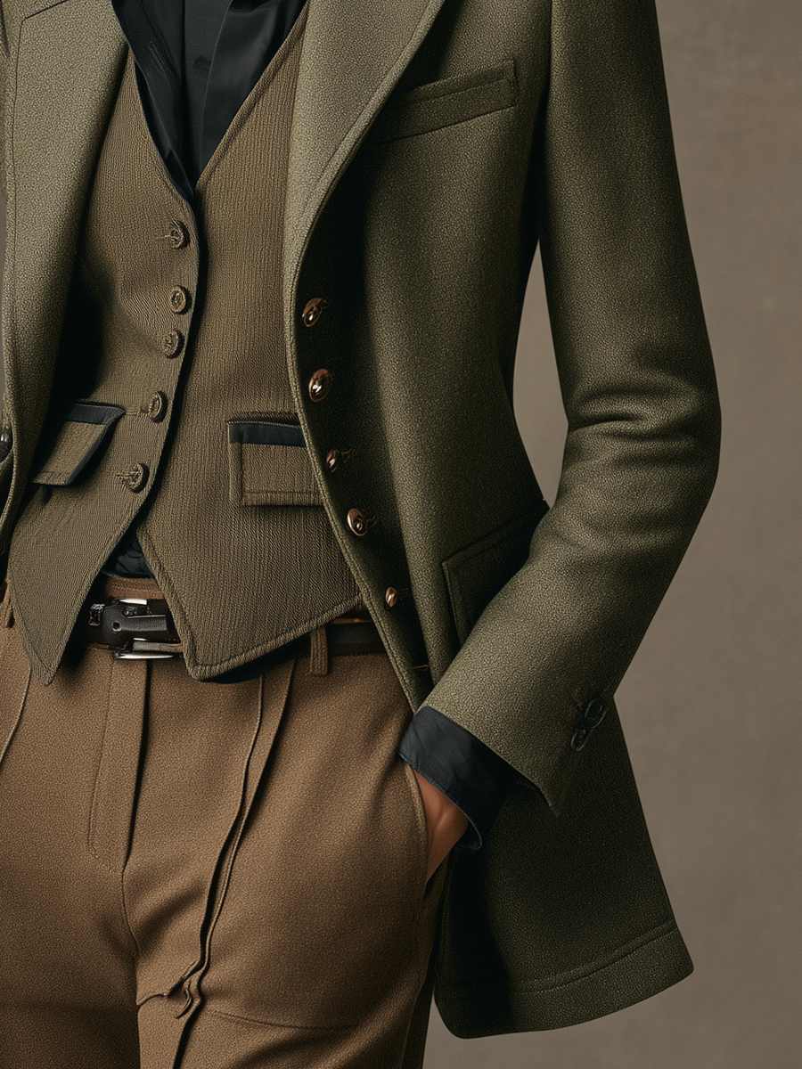 Vintage Structured Military-Inspired Wool Blazer