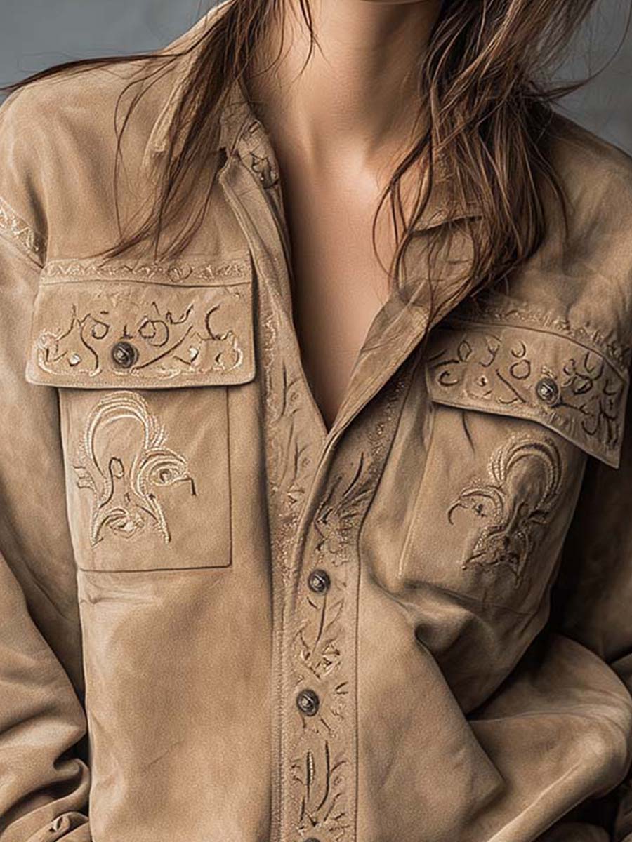 Vintage Tan Suede Embroidered Shirt