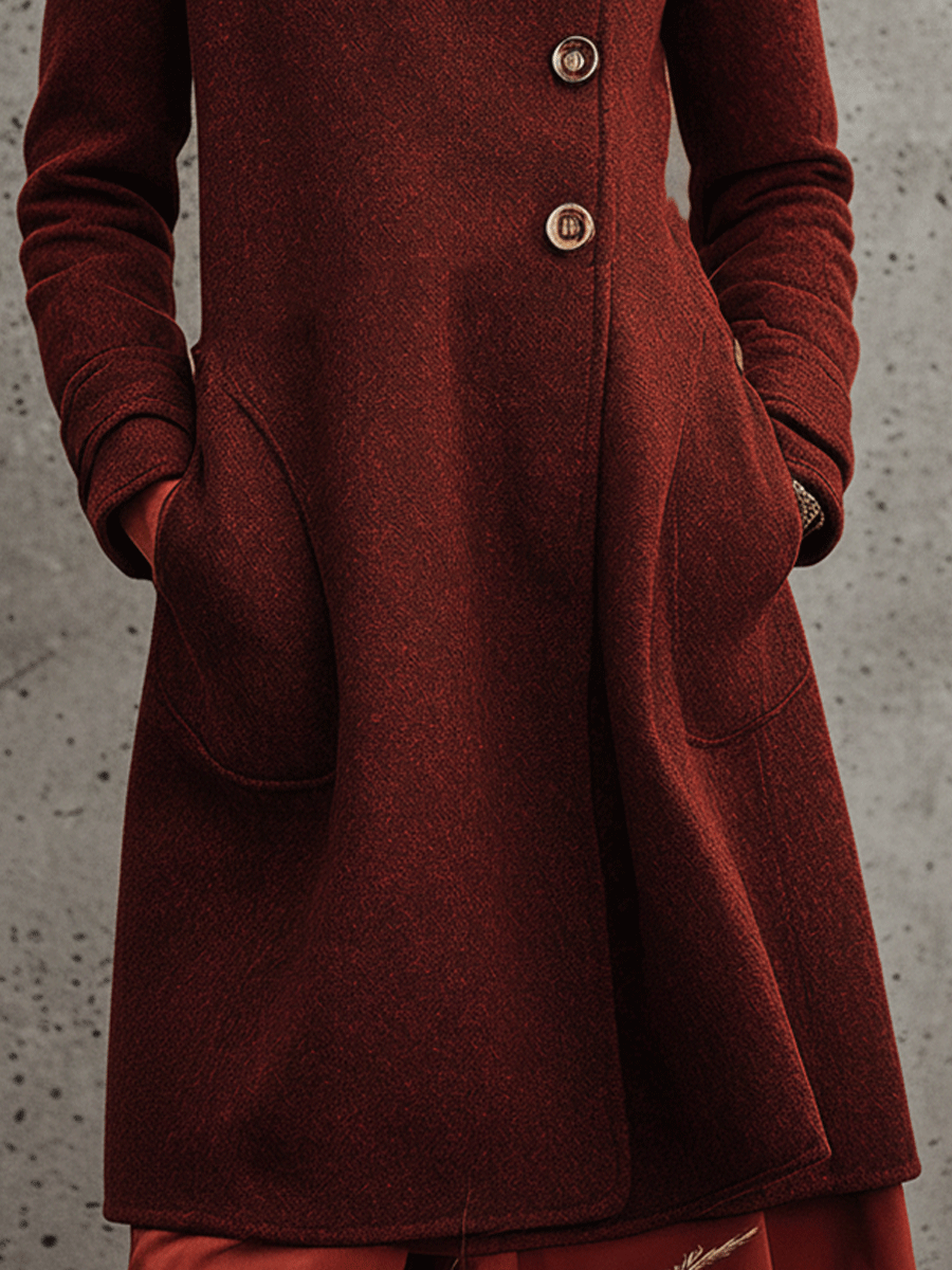 Classic Rust Wool Blend Button Coat