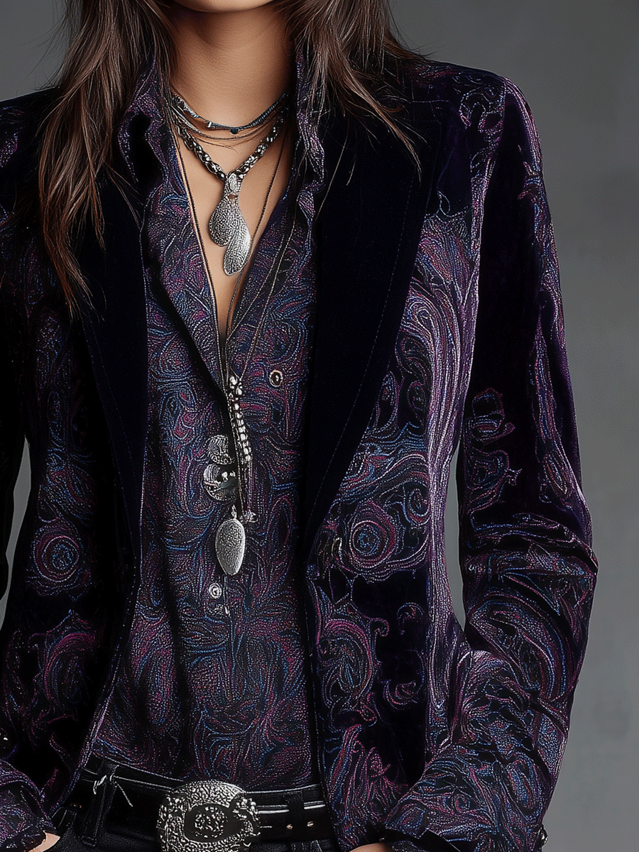 Bohe Midnight Paisley Velvet Blazer
