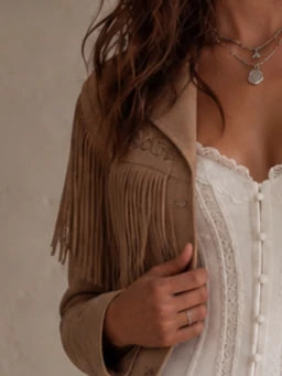 Boho Fringe Suede Cropped Jacket