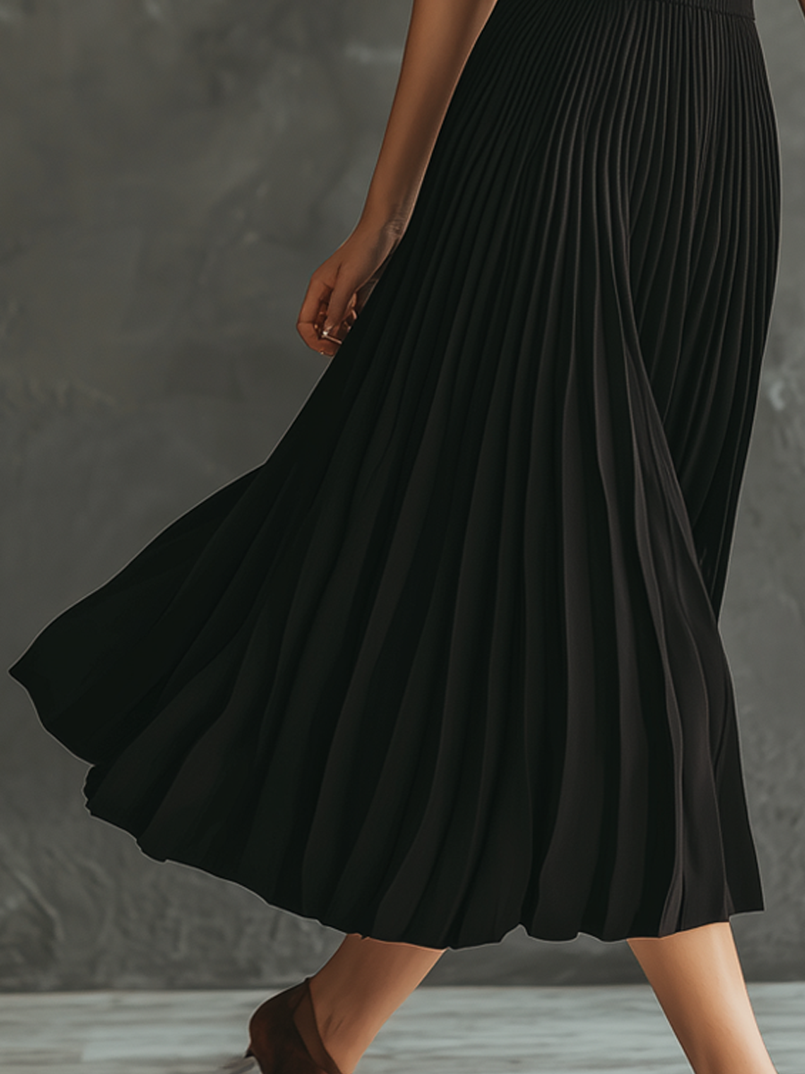 Retro Half Sleeves Pleated Knitted Maxi Dress