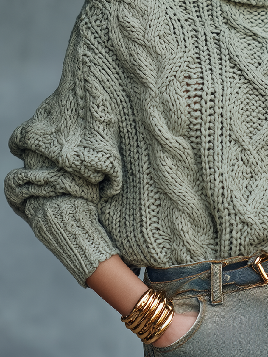 Vintage Turtleneck Cable Loose Sweater