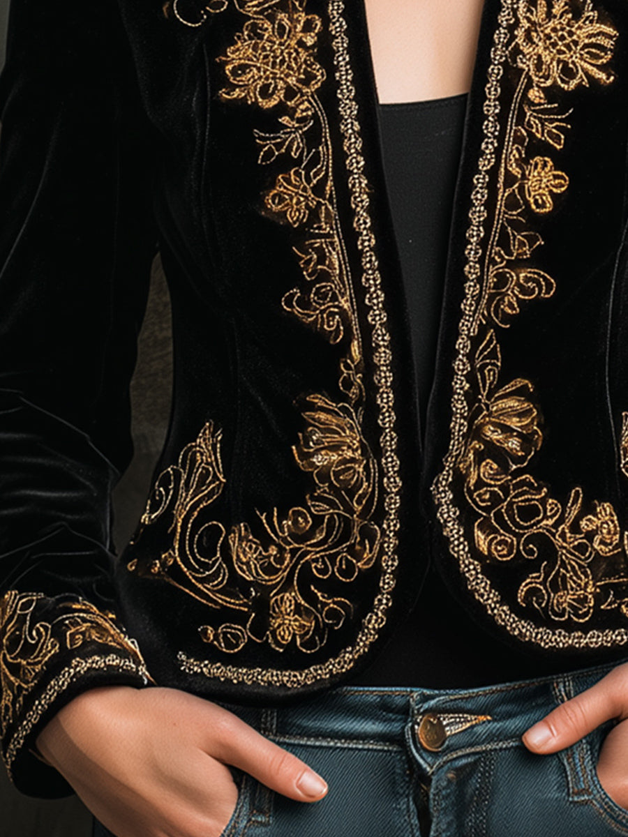 Luxury Baroque Gold Embroidered Velvet Blazer
