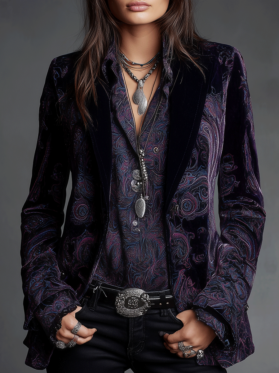 Bohe Midnight Paisley Velvet Blazer