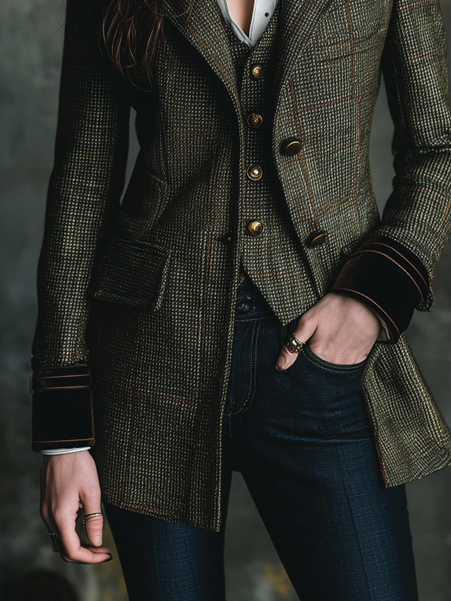 Vintage Heritage Plaid Tailored In Olive Brown Jacket