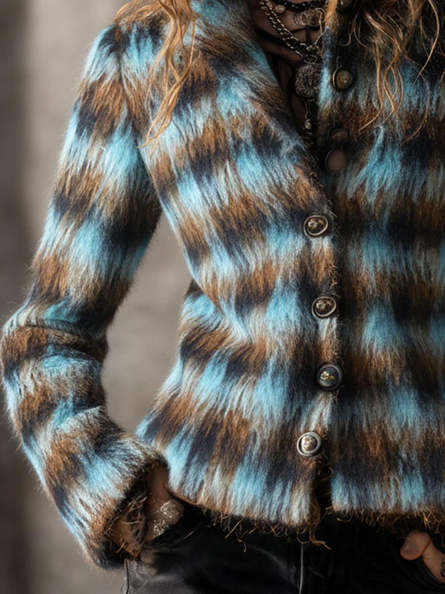 Retro Contrast Check Wool Cropped Slim Jacket