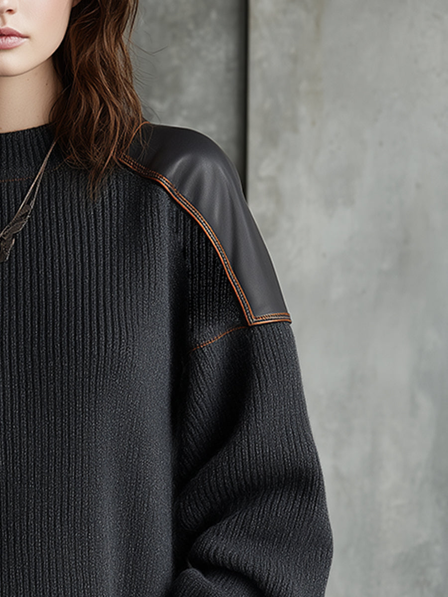 Eclipse Rider Knit Mini Dress With Leather Shoulder Panels